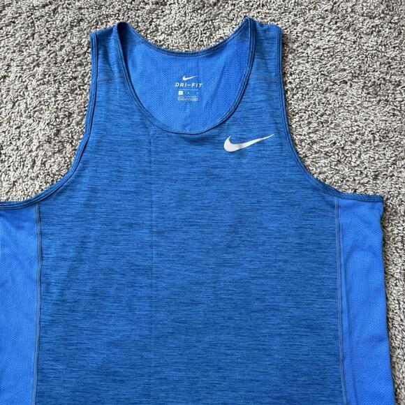 Nike Running Dri-Fit Men’s Blue Tank Top Size Large Sleeveless Dry Quick Sports - Picture 3 of 10